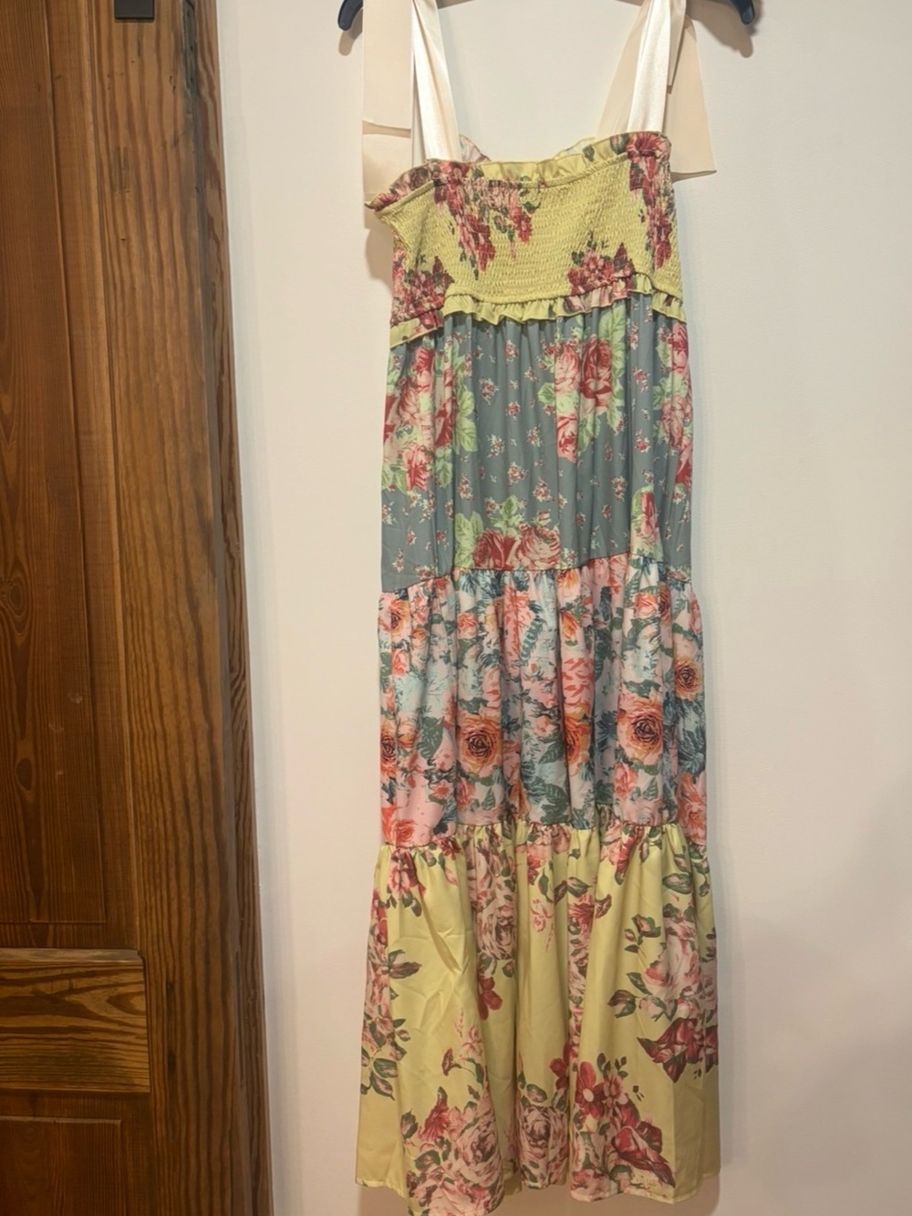Source Unknown Floral Tiered Maxi Dress in Yellow & Blue